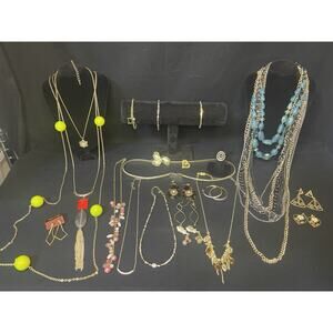 Vintage To Now Gold tone Jewelry Lot Necklace Bracelet Earrings Brooch Ring